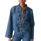 Jaqueta Jeans Cortada Louvasabuce Feminina Com Gravata Frontal De Manga Comprida
