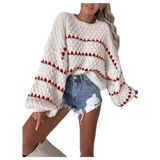 Suéter Feminino Gorglitter Listrado De Grandes Dimensões Tricotado Branco