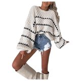 Suéter Feminino Gorglitter Listrado De Grandes Dimensões Tricotado Branco