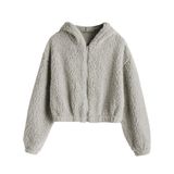 Jaqueta Feminina Zaful Com Capuz E Zíper Faux Shearling Fluffy