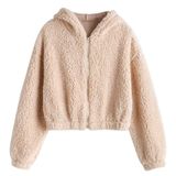 Jaqueta Feminina Zaful Com Capuz E Zíper Faux Shearling Fluffy