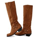 Botas De Cano Alto, Camurça Coutgo, Largas, Panturrilha, Salto Grosso, Marrons, Femininas