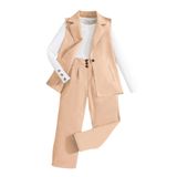 Roupas Femininas Milumia, 3 Peças, Manga Comprida, Cáqui, 8 Anos