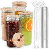 Copos De Vidro Caperci 710 Ml Com Tampas E Canudos, Pacote Com 4 Unidades Para Café Gelado