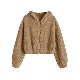 Jaqueta Feminina Zaful Com Capuz E Zíper Sintética Shearling Fluffy Teddy