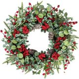 Coroa De Natal Artificial Sggvecsy 56cm Com Frutas Vermelhas E Pinho