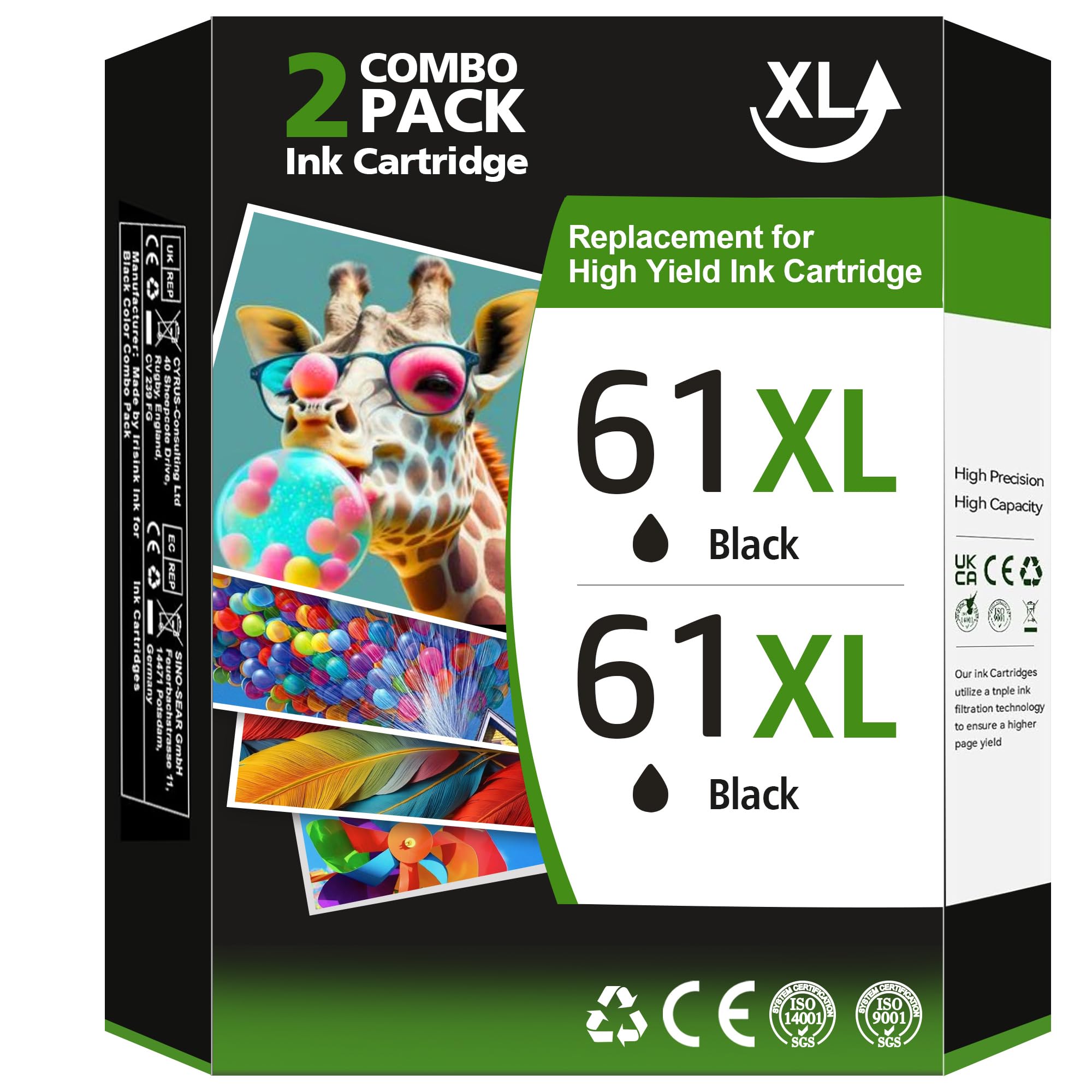 Cartucho De Tinta Zebranal 61xl Preto De Substituição Para Hp Ink 61