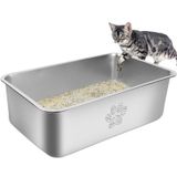 Caixa De Areia Para Gatos Pwtaa De Aço Inoxidável De Lado Alto 60x40x20cm