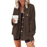 Jaqueta Feminina Yanekop Shacket Waffle Knit Button Down, Marrom