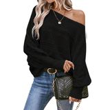 Blusa De Suéter Feminina Cakulo, Sem Ombro, Outono De 2024, Preta, S