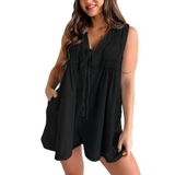 Macacão Feminino Casual De Verão Perbai, Jeans, Decote Em V, Preto