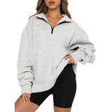 Moletom Feminino Blencot De Tamanho Grande Com Meio Zíper, Lã, Cinza, Gg