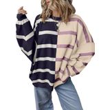 Suéter Feminino Evaless, Moderno, Listrado Azul De Grandes Dimensões