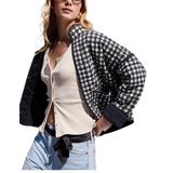 Jaqueta Feminina Omoone, Cortada, Acolchoada, Acolchoada, Preta, Wh