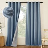 Painéis De Cortina Nicetown Stone Blue Faux Linen 95 Cm X 240 Cm (par)