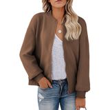 Jaqueta Feminina Evaless Shacket Bomber Com Zíper, Marrom Leve