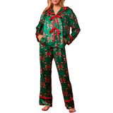 Pijama Argeousgor Christmas Para Mulheres Em Seda Acetinada, 2 Peças