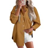 Camisa Jeans Feminina Elegante Com Decote Em V E Manga Comprida Clay M