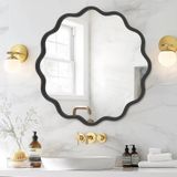 Espelho Prohomeware Preto Redondo De 60 Cm De Banheiro Ondulado Com Moldura Dourada