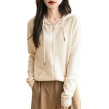 Moletom Chanyarn 100% Lã Merino Com Zíper, Outono E Inverno, Feminino, Bege