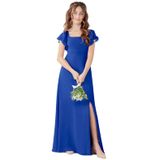 Vestido De Dama De Honra Jirocum Jr001 Para Meninas Em Chiffon Azul Royal