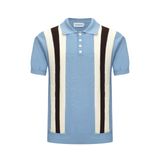 Camisa Polo Masculina Oxknit Azul Claro Com Listras Texturizadas Vintage