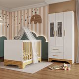 Quarto De Bebê Guarda Roupa Com Janela E Berço 3 Em 1 100 Mdf Popy Móveis Peroba