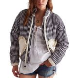 Jaqueta Feminina Yimoon Cortada, Acolchoada, Xadrez, Gingham Puffer Co.