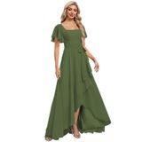 Vestido De Dama De Honra Monvelli Flowy Chiffon Verde Oliva A-line