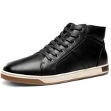 Tênis Jousen Fashion Casual, Cano Alto, Couro Preto, Masculino