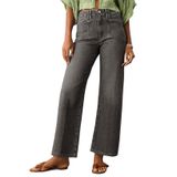 Jeans Astylish Wide Leg Bootcut, Cintura Alta, Jeans, Cinza, Feminino