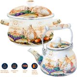 Kit Panela Caçarola Chaleira Italy Esmaltado Vintage Indução