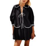 Mini Vestido Feminino Icobid, Fofo, Com Gravata Borboleta Aberta Na Frente, Preto
