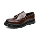Mocassins Masculinos De Couro Tassel Platform Slip-on, Sapatos Marrons