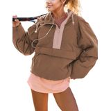 Jaqueta Acolchoada Ynhonra, Pulôver Feminino De Gola Redonda, Marrom, Tamanho L