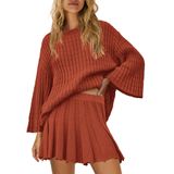 Conjunto De Suéter E Saia Senserise Feminino, Manga Comprida, Laranja, Vermelho, Xl