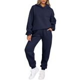 Conjunto De Roupas Aleumdr, Moletom Feminino Com Capuz, Calça De Moletom, Azul, Gg