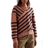 Suéter Feminino Hyllgud, Listrado, Colorido, Tricotado Em Laranja