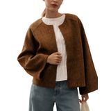 Jaqueta Feminina Qiaomai, Casaco De Ervilha Cortado, Mistura De Lã De Inverno, Marrom