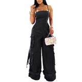 Macacão Cargo Bokitecao Feminino Sexy Com Pernas Largas E Bolsos
