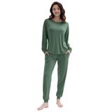 Conjunto De Pijama Feminino Joyaria, Manga Comprida, Gola Redonda, Verde-oliva