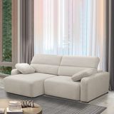 Sofá Decorativo Sala De Estar Ícaro 3 Lugares 220cm Reclinável E Retrátil Bouclê Off White