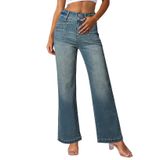 Jeans Sidefeel, Femininos, Cintura Alta, Elásticos, Pernas Largas, Azuis