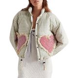 Jaqueta Feminina Yimoon Recortada Acolchoada, Xadrez Gingham Gr