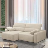 Sofá Decorativo Sala De Estar Ícaro 3 Lugares 240cm Reclinável E Retrátil Bouclê Bege Claro