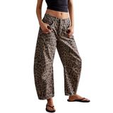 Jeans Ezapine, Calças Largas Femininas Com Cano De Leopardo E Pernas Largas