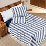 Jogo Cama Lençol Daily Casal Padrão Malha 100% Algodão Listrado 4 Peças - Azul Marinho