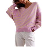 Suéter Feminino Hyllgud, Listrado, Colorido, Tricotado Rosa, Tamanho S