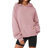 Moletom Feminino Merokeety 2024, Com Capuz Grande, Rosa