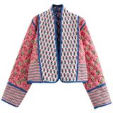 Jaqueta Wyeysyt Puffer Acolchoada Cortada Feminina Com Estampa Floral Vermelha